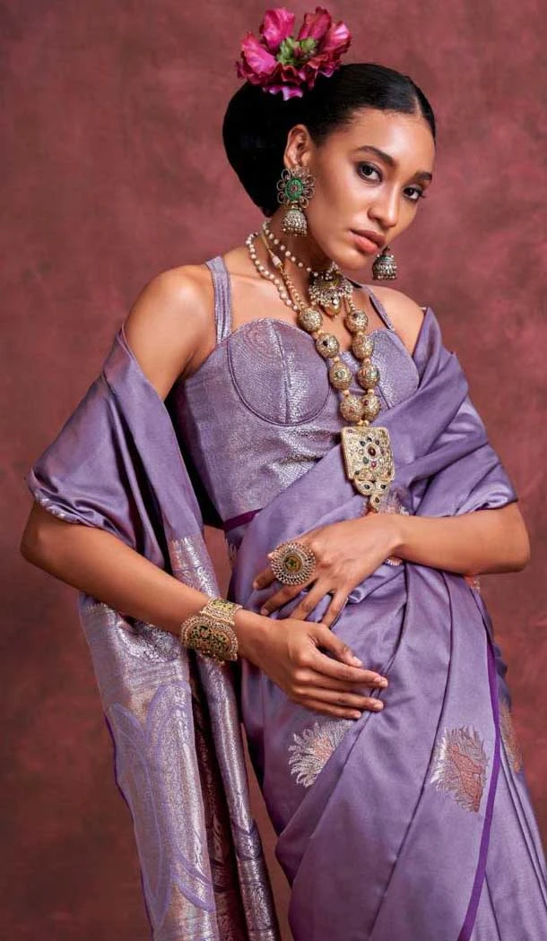 Pure Satin Weaving Work Party Wear Saree In Lavender - 11782203166