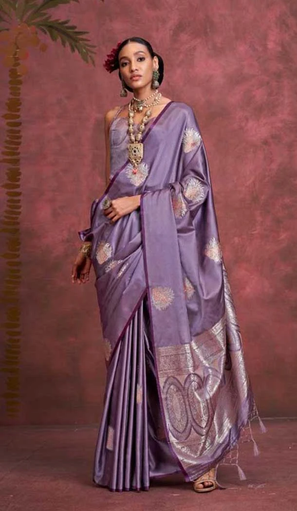 Pure Satin Weaving Work Party Wear Saree In Lavender - 11782203166