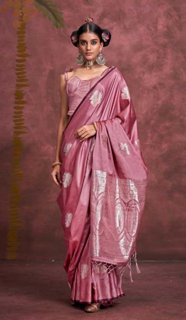 Pure Satin Weaving Work Party Wear Saree In Pink - 11782203167