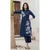 Cotton Floral Print Party Wear Readymade Plus Size Kurta With Bottom In Teal Blue - 11767203020