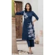 Cotton Floral Print Party Wear Readymade Kurta With Bottom In Teal Blue - 11767203020