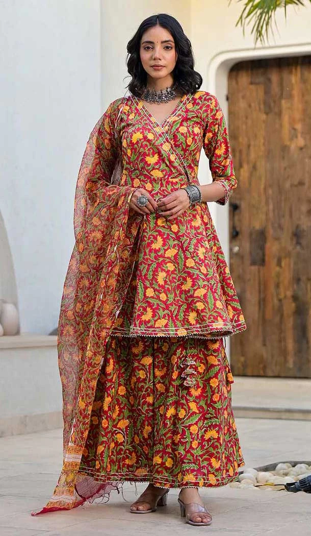 Rani Cotton Print Work Designer Wear Sharara Suit - 11768203024