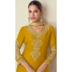 Chinon Embroidery Work Party Wear Palazzo Salwar Suit In Mustard - 11810203375