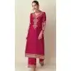 Chinon Embroidery Work Party Wear Plus Size Palazzo Salwar Suit In Rani Pink - 11810203377