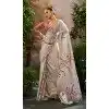 Linen Tissue Printed Party Wear Designer Plus Size Saree In Grey - 11868203686