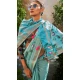 Linen Tissue Printed Party Wear Designer Saree In Firozi Blue - 11868203687