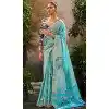 Linen Tissue Printed Party Wear Designer Plus Size Saree In Firozi Blue - 11868203687