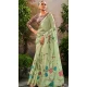 Linen Tissue Printed Party Wear Designer Saree In Pista Green - 11868203688
