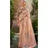 Linen Tissue Printed Party Wear Designer Plus Size Saree In Peach - 11868203690
