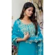 Silk Blend Embroidered Pakistani Salwar Kameez In Blue - 11880203748