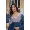 Teal Blue Star Georgette Embroidered Work Party Wear Plus Size Gown With Dupatta - 11884203763