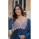 Teal Blue Star Georgette Embroidered Work Party Wear Gown With Dupatta - 11884203763