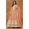 Peach Dola Silk Embroidery Work Wedding Wear Plus Size Gown - 11828203481