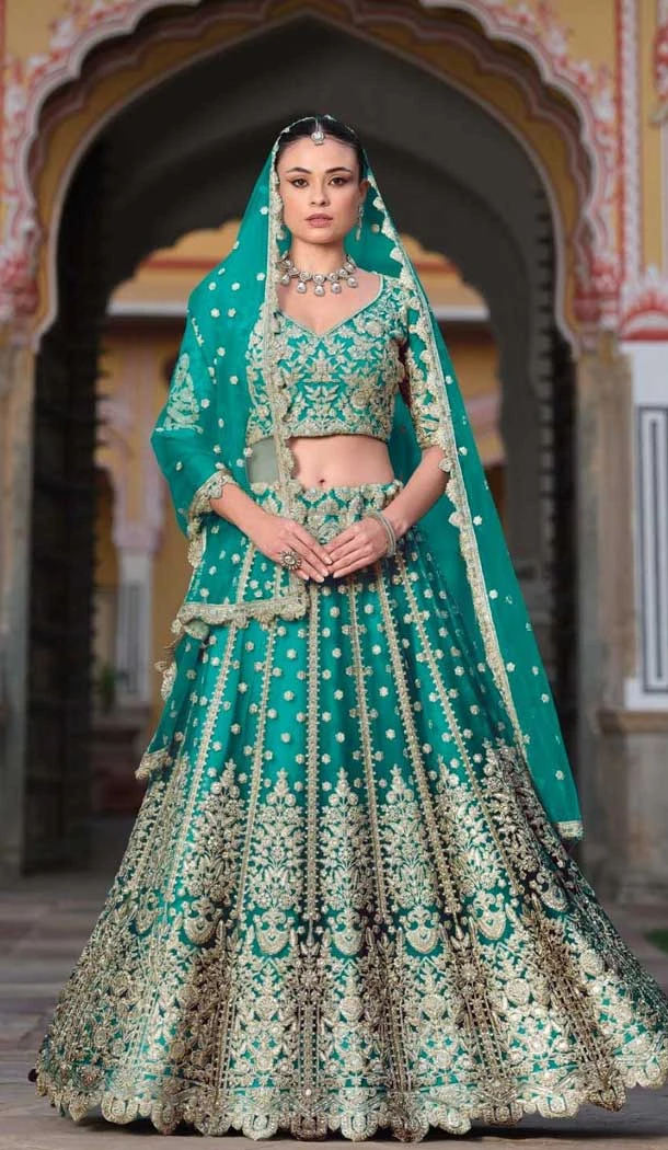 Rama Blue Butterfly Net Sequins Work Designer Lehenga Choli - 11829203484