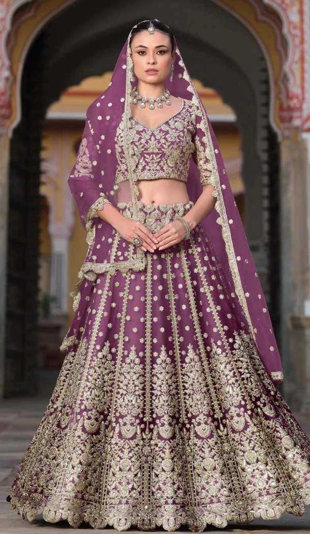 Mauve Butterfly Net Sequins Work Designer Lehenga Choli - 11829203487