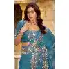 Chiffon Resham Work Party Wear Plus Size Saree In Turquoise - 11834203503
