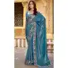 Chiffon Resham Work Party Wear Plus Size Saree In Turquoise - 11834203503