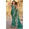 Chiffon Resham Work Party Wear Plus Size Saree In Green - 11834203504