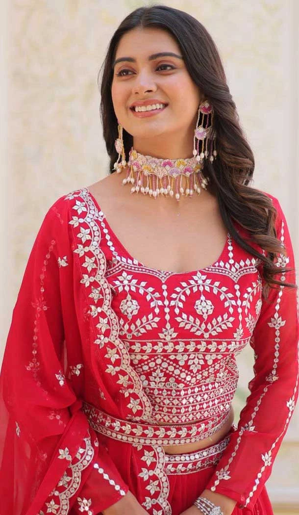 Maroon Fox Georgette Sequence Work Designer Lehenga Choli - 11845203545
