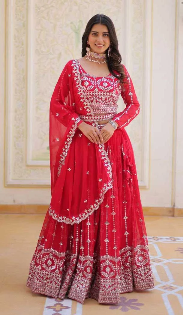 Maroon Fox Georgette Sequence Work Designer Lehenga Choli - 11845203545