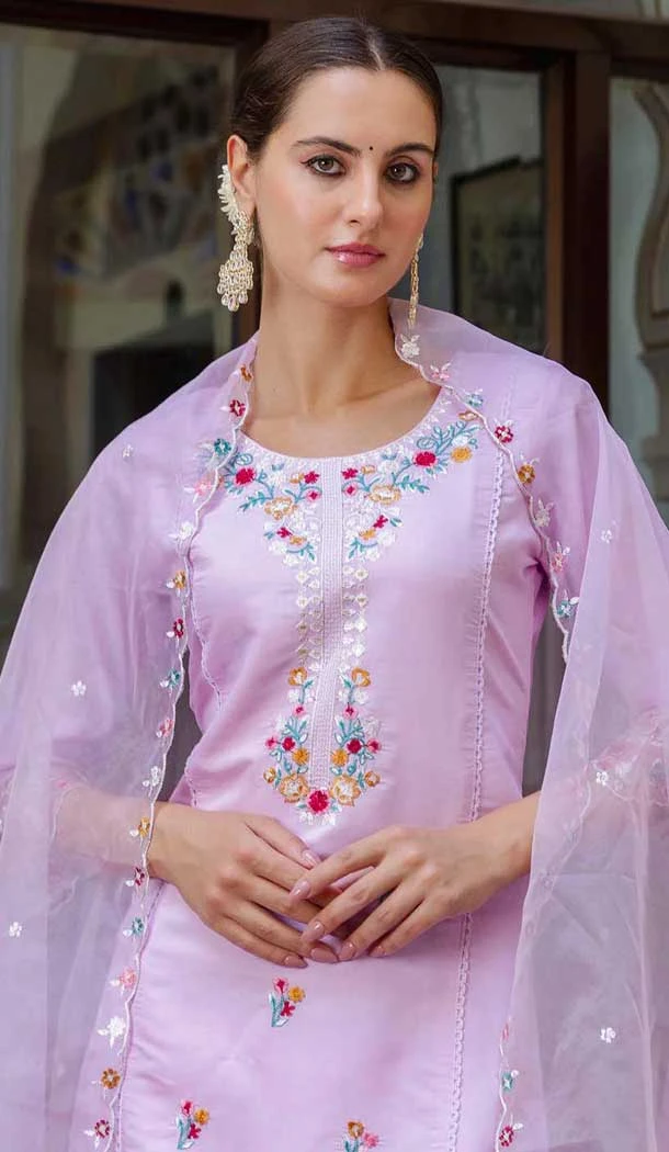 Viscose Rayon Sequins Work Party Wear Salwar Suit In Lavender - 11847203560