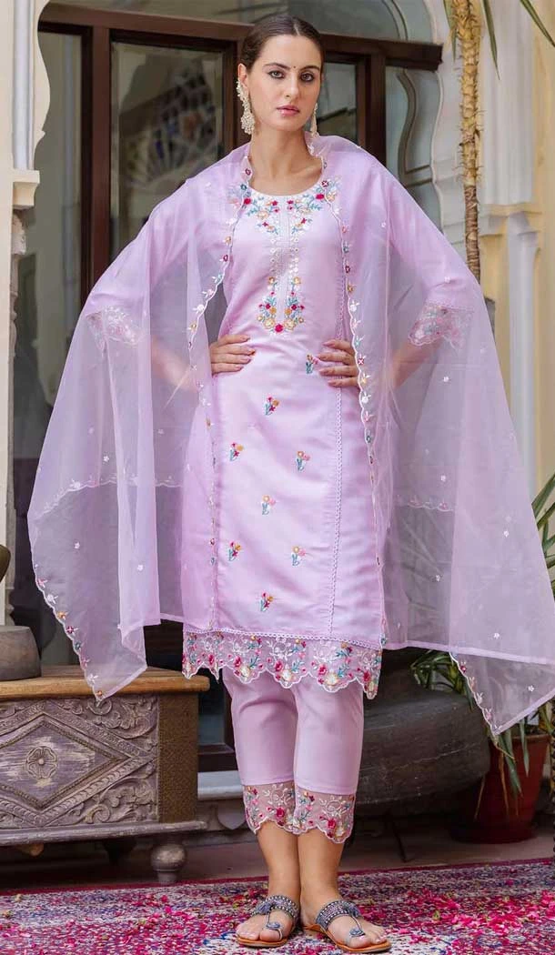 Viscose Rayon Sequins Work Party Wear Salwar Suit In Lavender - 11847203560