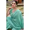 Mint Green Silk Sequins Work Party Wear Plus Size Saree - 11833203501