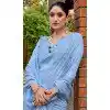 Sky Blue Silk Sequins Work Party Wear Plus Size Saree - 11833203502