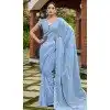 Sky Blue Silk Sequins Work Party Wear Plus Size Saree - 11833203502