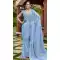 Sky Blue Silk Sequins Work Party Wear Saree - 11833203502
