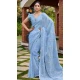 Sky Blue Silk Sequins Work Party Wear Saree - 11833203502
