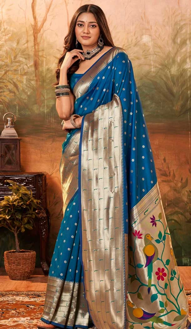 Moepeach Silk Paithani Work Traditional Wear Saree - 11858203625