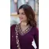 Wine Georgette Embroidery Work Party Wear Plus Size Gown - 11871203704