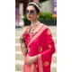Rani Pink Satin Zari Weaving Work Party Wear Saree - 11894203809