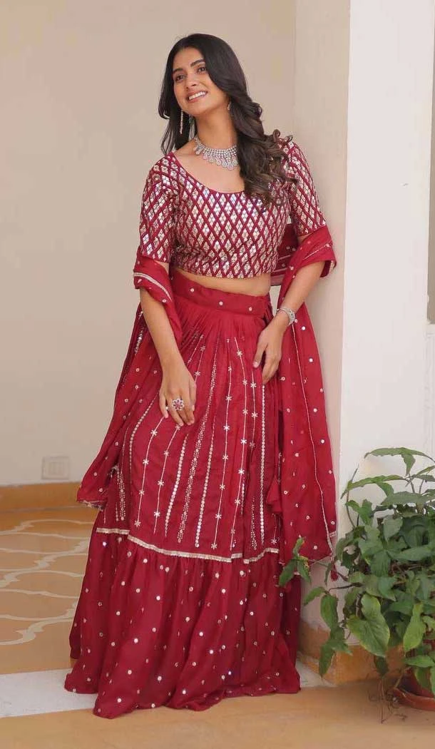 Star Georgette Embroidery Work Women Lehenga Choli In Rani Pink - 11905203878