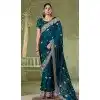 Chiffon Resham Work Party Wear Plus Size Saree In Teal Blue - 11921203945