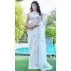 White Organza Hand Work Party Wear Plus Size Saree - 11926203964