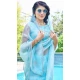 Sky Blue Organza Hand Work Party Wear Saree - 11926203966