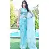 Sky Blue Organza Hand Work Party Wear Plus Size Saree - 11926203966