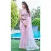 Organza Hand Work Party Wear Plus Size Saree In Pink - 11926203967