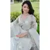 White Super Coat Embroidered Party Wear Plus Size Saree - 11927203969