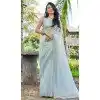 Mint Green Super Coat Embroidered Party Wear Plus Size Saree - 11927203970
