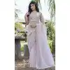 Light Lavender Super Coat Embroidered Party Wear Plus Size Saree - 11927203971