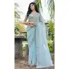 Sky Blue Super Coat Embroidered Party Wear Plus Size Saree - 11927203972