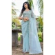 Sky Blue Super Coat Embroidered Party Wear Saree - 11927203972