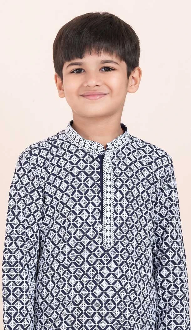 Navy Blue Rayon Jacquard Work Party Wear Kid Kurta Pajama - 11953204135