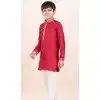 Red Cotton Jacquard Work Party Wear Kid Kurta Pajama - 11953204139
