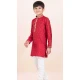 Red Cotton Jacquard Work Party Wear Kid Kurta Pajama - 11953204139