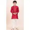 Red Cotton Jacquard Work Party Wear Kid Kurta Pajama - 11953204139