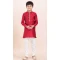 Red Cotton Jacquard Work Party Wear Kid Kurta Pajama - 11953204139